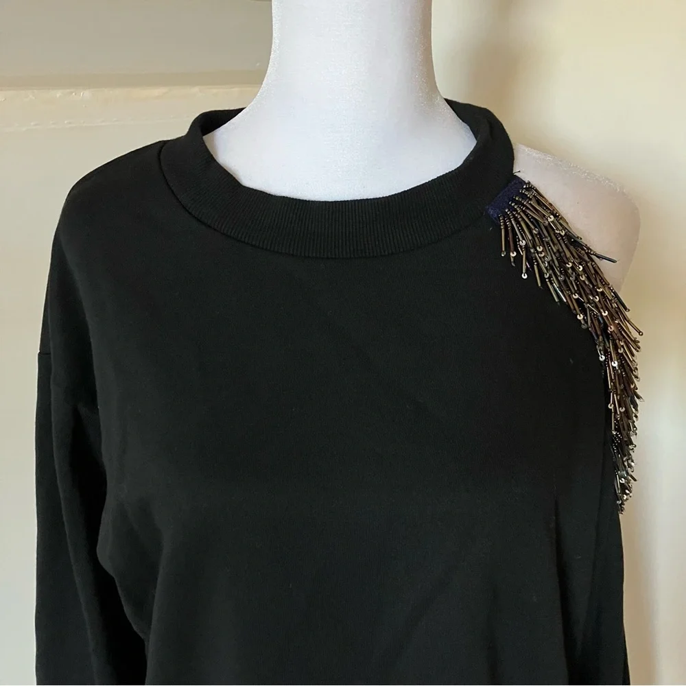Stellah Black Beaded Cutout Shoulder Crew Neck Sweater size Large - Picture 8 of 10
